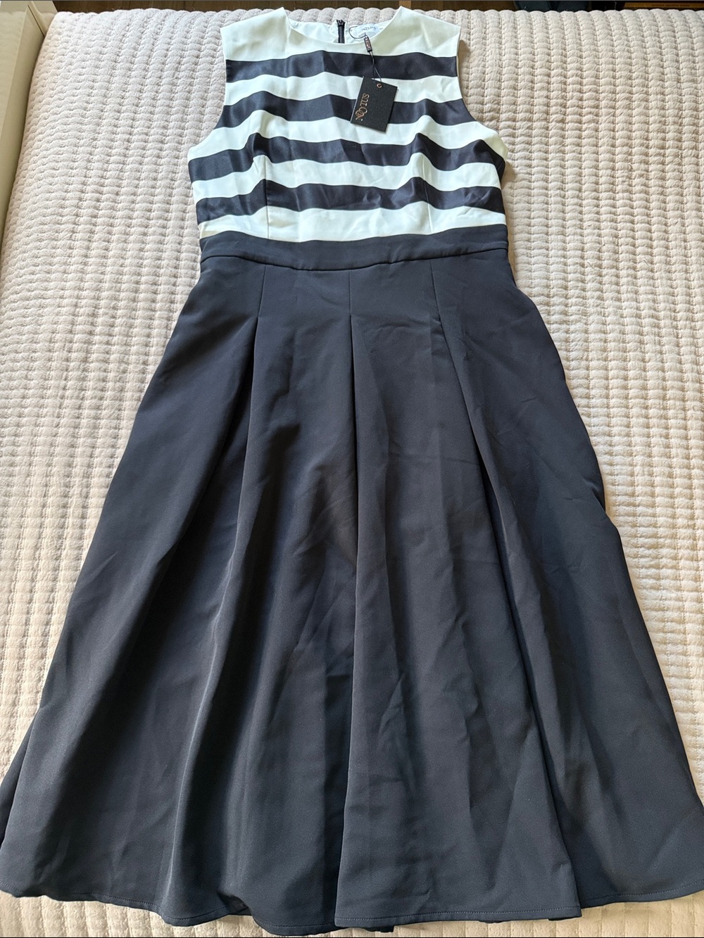Striped Bodice Black Midi Dress